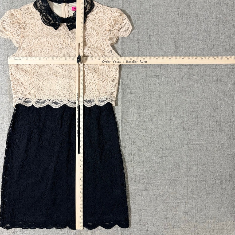 Betsey Johnson Mini Dress Women 6 - 8 Medium Cream Black Floral Lace Y2K - Picture 5 of 9